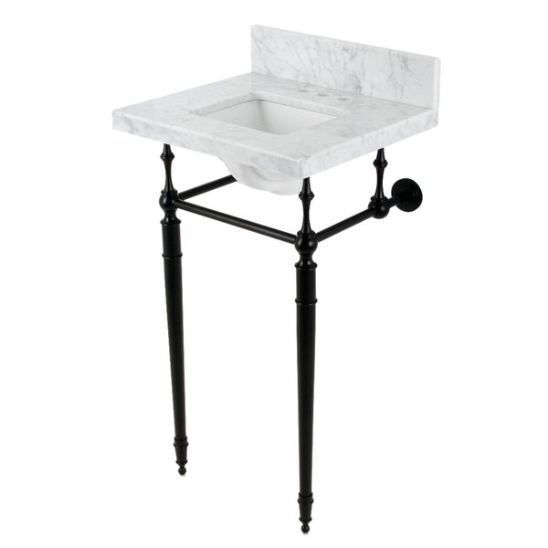 Kingston Brass 19 Carrara Marble Console Sink with Brass Legs 4 Faucet Drillings, Marble WhiteMatte Black KVPB1917M34SQ0